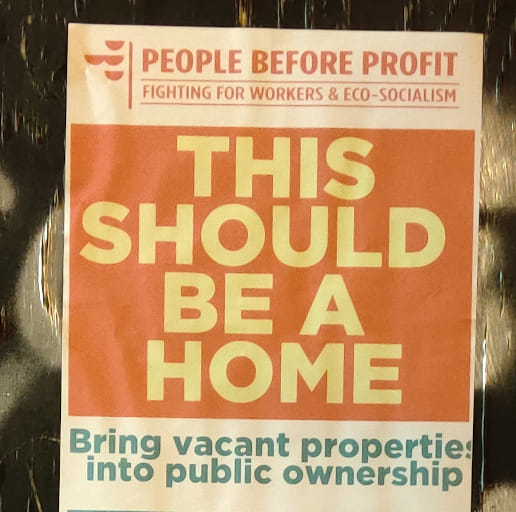 People Before Profit advertisement poster for a protest against dereliction on February 26th 2022