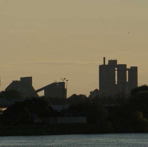 Irish Cement plant surrounded in a yellow haze from the pollutants it is emitting