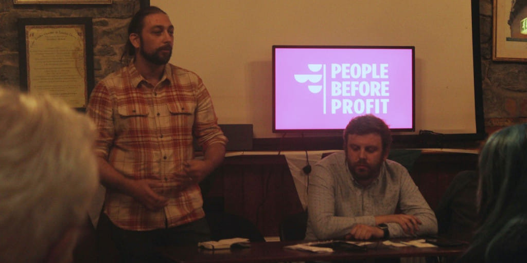 Ruairi Fahy answering questions from the crowd during the selection convention